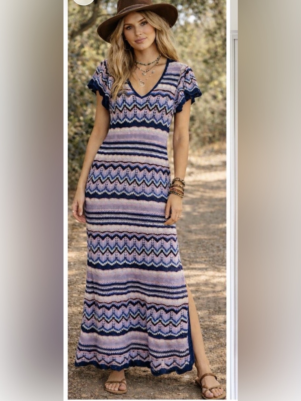 Jessica Simpson | Crochet Zigzag Knit Maxi Dress w/Lining Sz XL